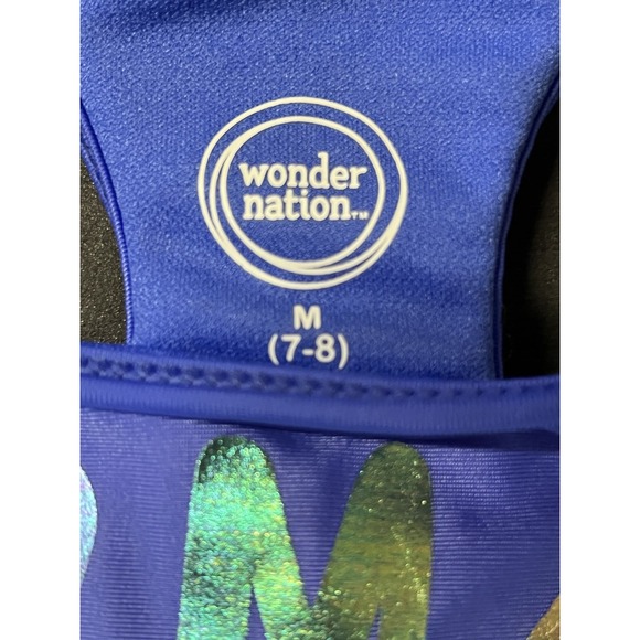 Wonder Nation Girls Mermaid Club One Piece Swimsuit Size‎ Medium Blue Iridescent - Picture 3 of 4